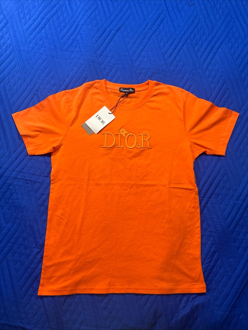Dior Bright Orange Embroidered Logo Short Sleeve Tee